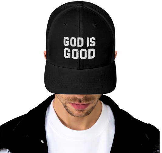 God Is Good Trucker Cap - White Embroidery