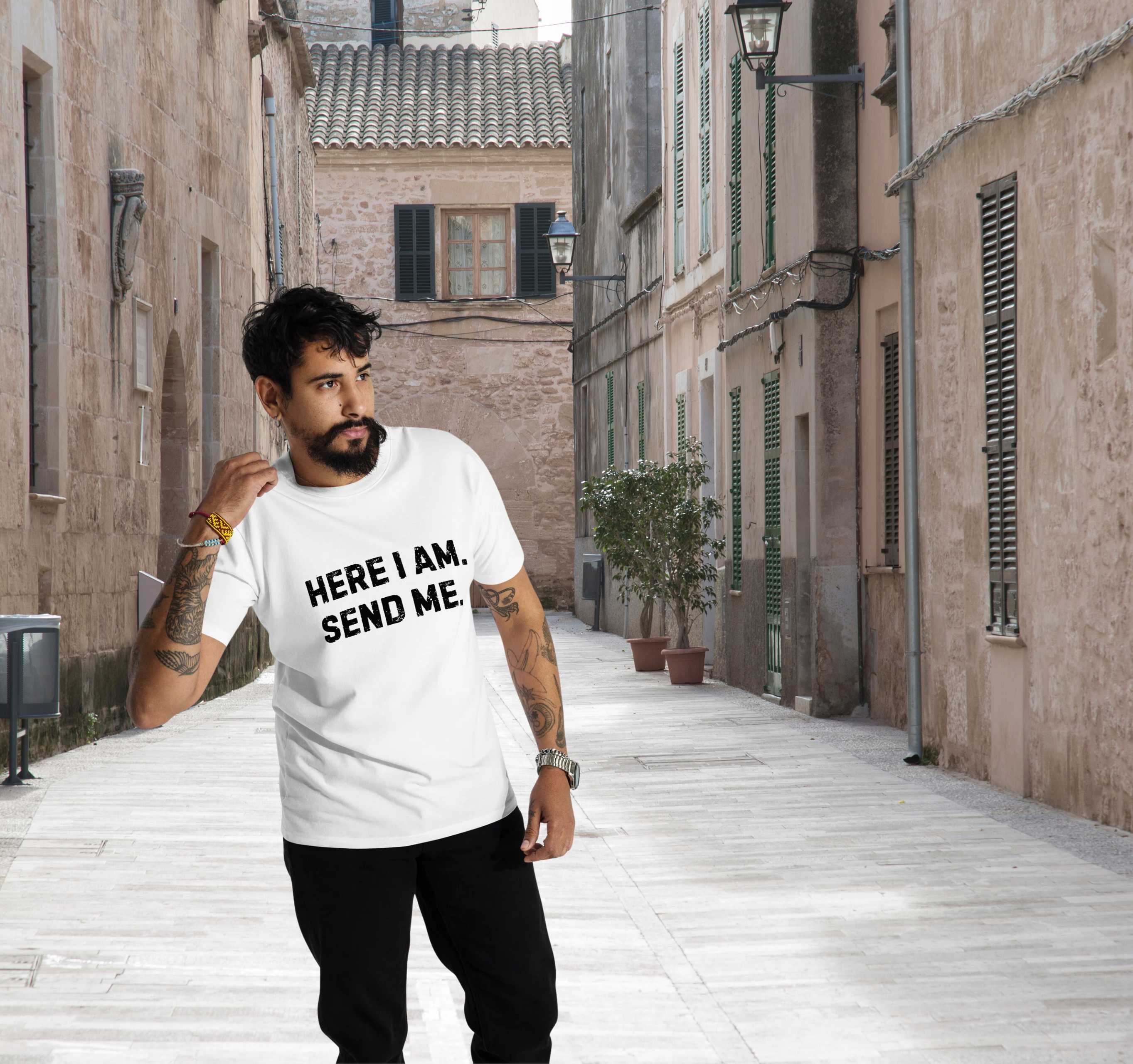 Here I Am Send Me Men’s Premium Box Tee