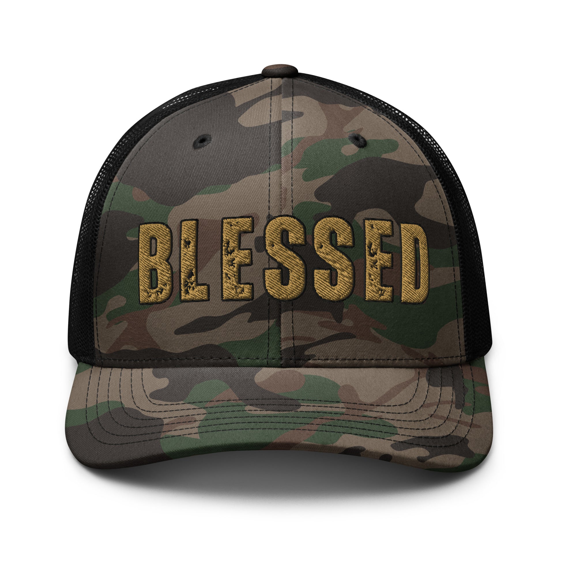 green camo blessed trucker hat christian apparel adjustable mesh back design