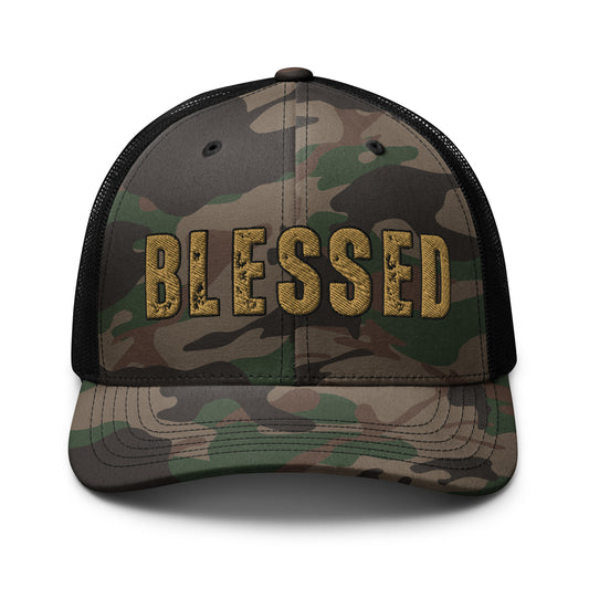 green camo blessed trucker hat christian apparel adjustable mesh back design