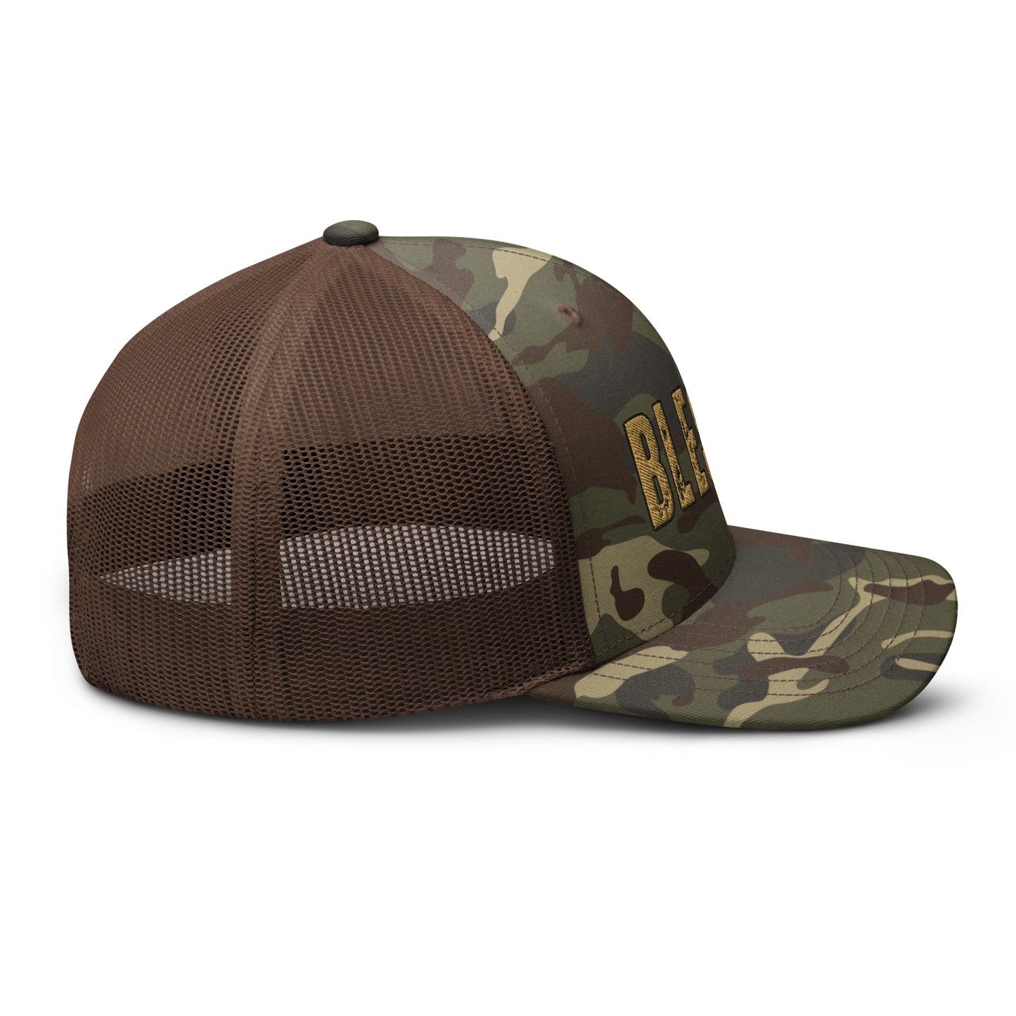 green camo blessed trucker hat christian apparel adjustable mesh back design