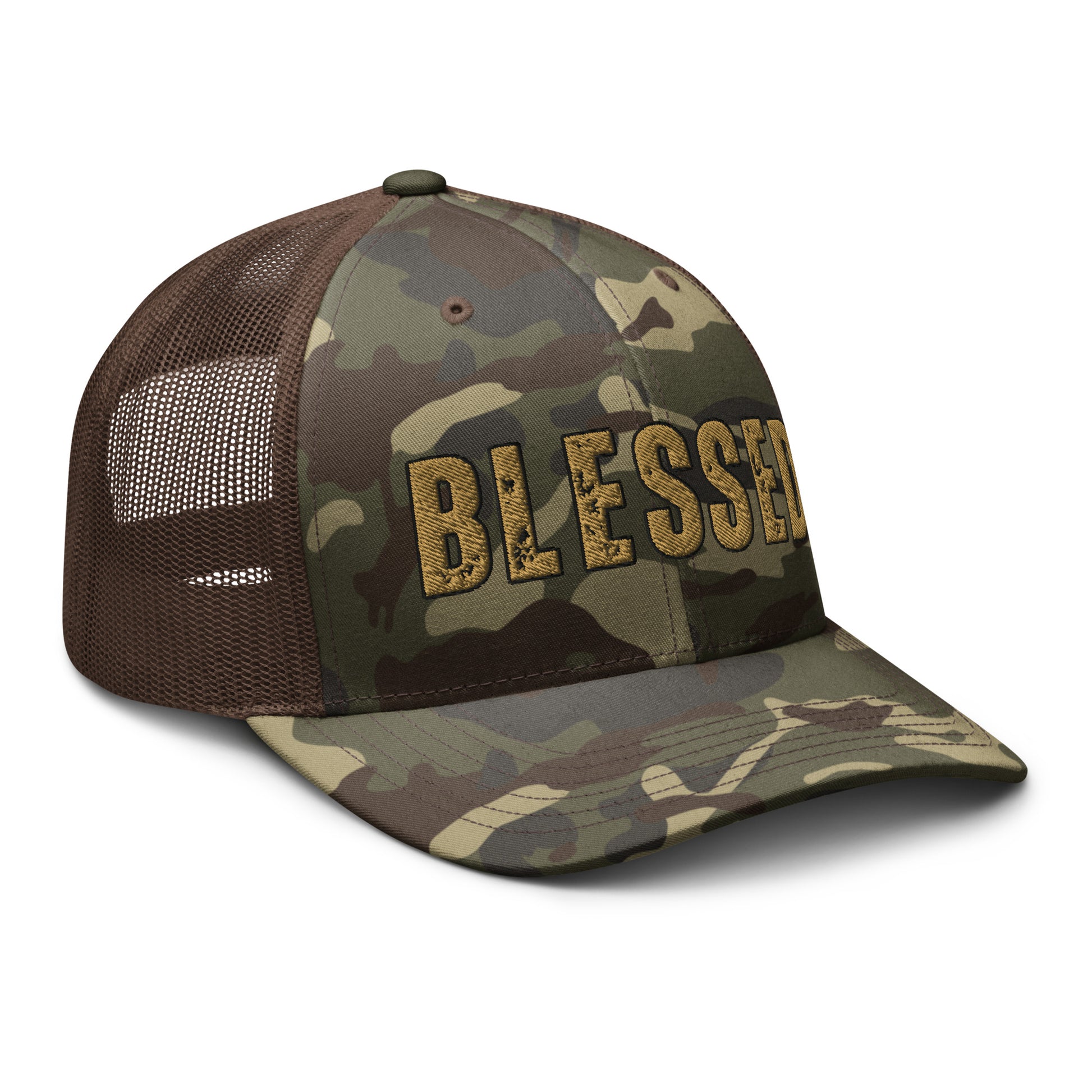green camo blessed trucker hat christian apparel adjustable mesh back design
