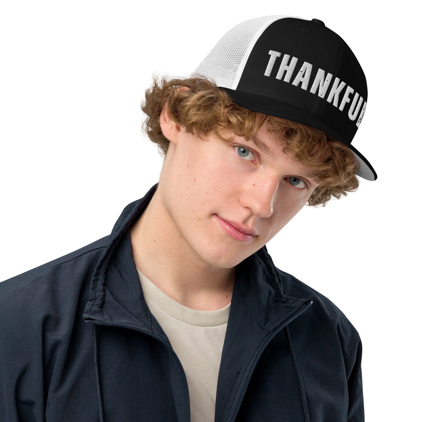 thankful trucker hat by soul good merch mesh back adjustable snap faith inspired christian apparel gratitude message