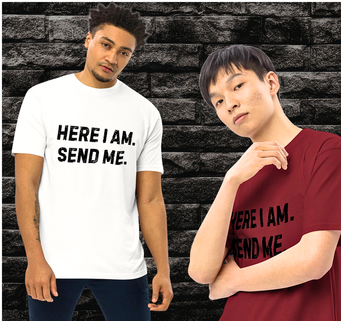 Here I Am Send Me Men’s Premium Box Tee