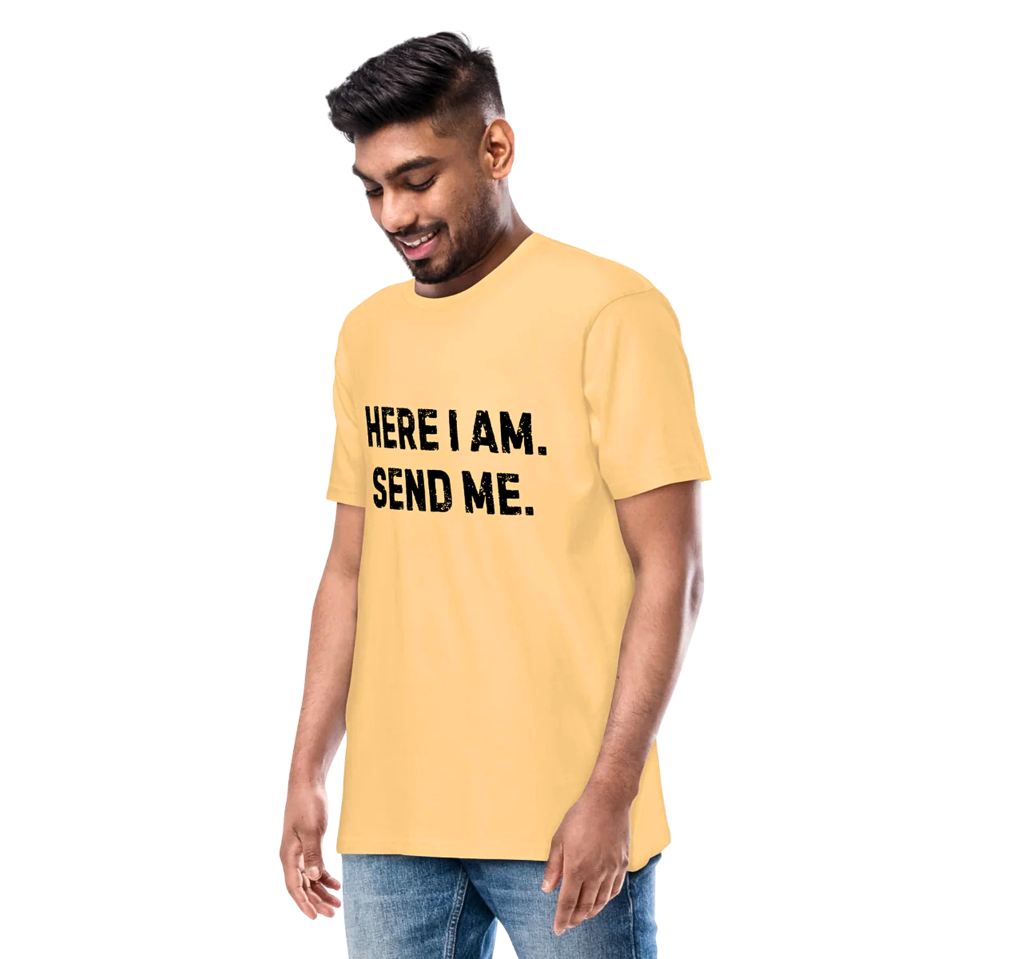 Here I Am Send Me Men’s Premium Box Tee