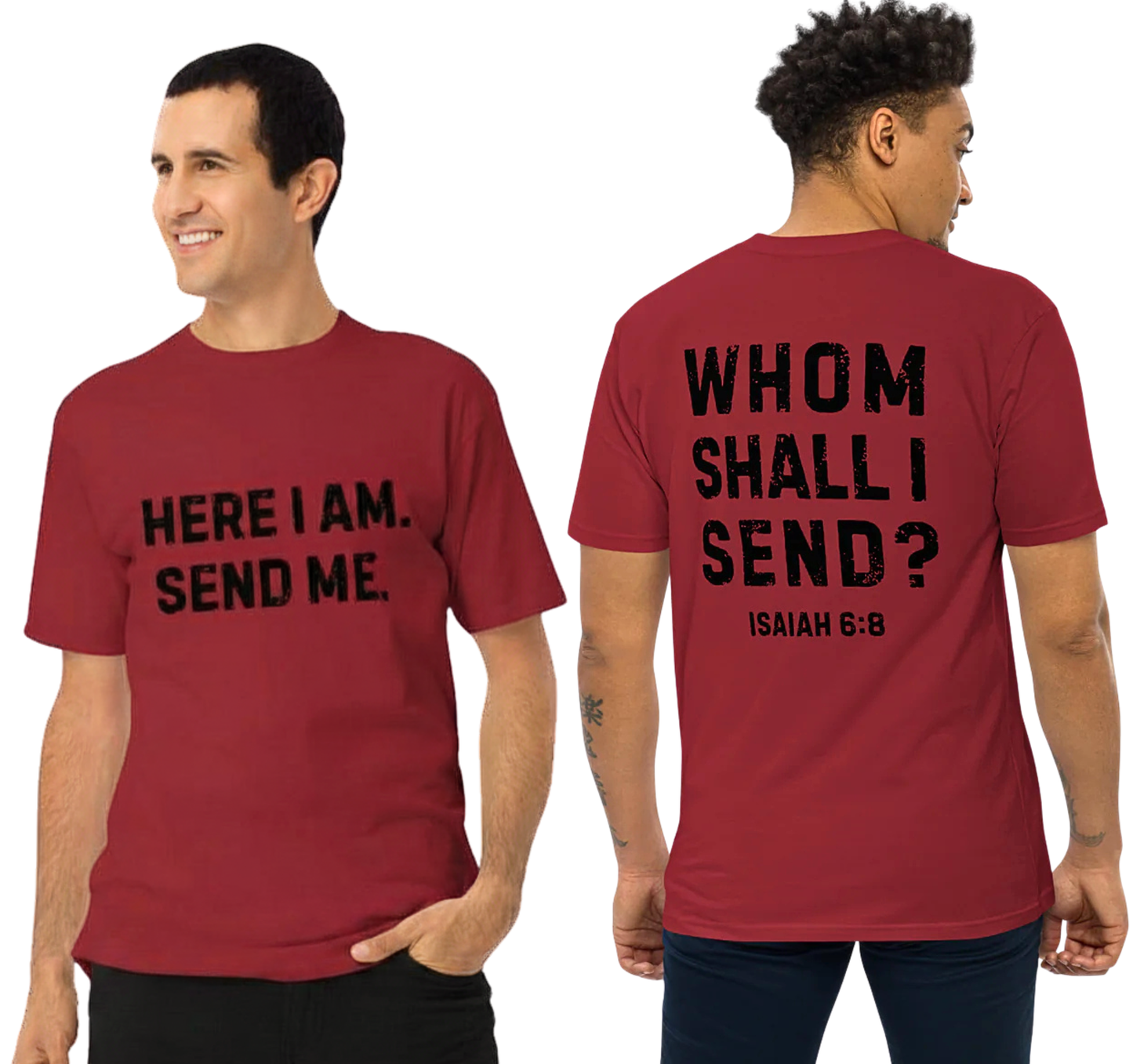 Here I Am Send Me Men’s Premium Box Tee
